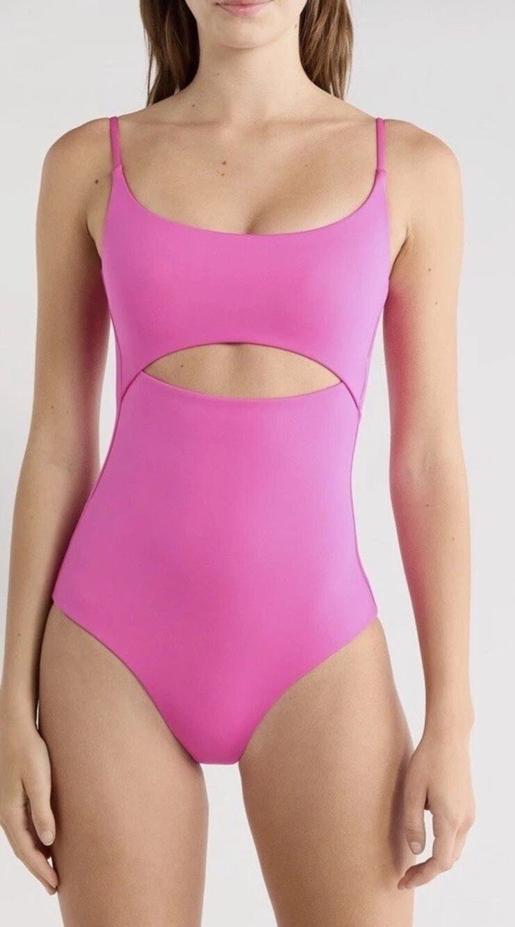 LEFT ON FRIDAY Peak Cutout One-Piece Swimsuit Hot Pink Sz S NWT $200